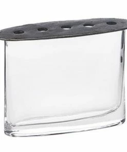 Willow Group Vases Oval Glass Vase With Cast Iron Lid