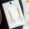 Topaz & Pearl Clothing, Accessories & Mens Hexagon Drop Earrings, Turquoise & Mustard