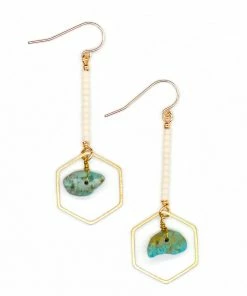 Topaz & Pearl Clothing, Accessories & Mens Hexagon Drop Earrings, Turquoise & Ivory