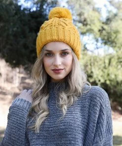 Leto Accessories Thermal Lining Cable Knit Beanie