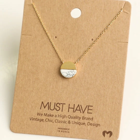 Coupon ⭐ Fame Accessories Small White Marble Circle Stone Metal Pendant Necklace ⌛ 1 Fame Accessories Small White Marble Circle Stone Metal Pendant Necklace