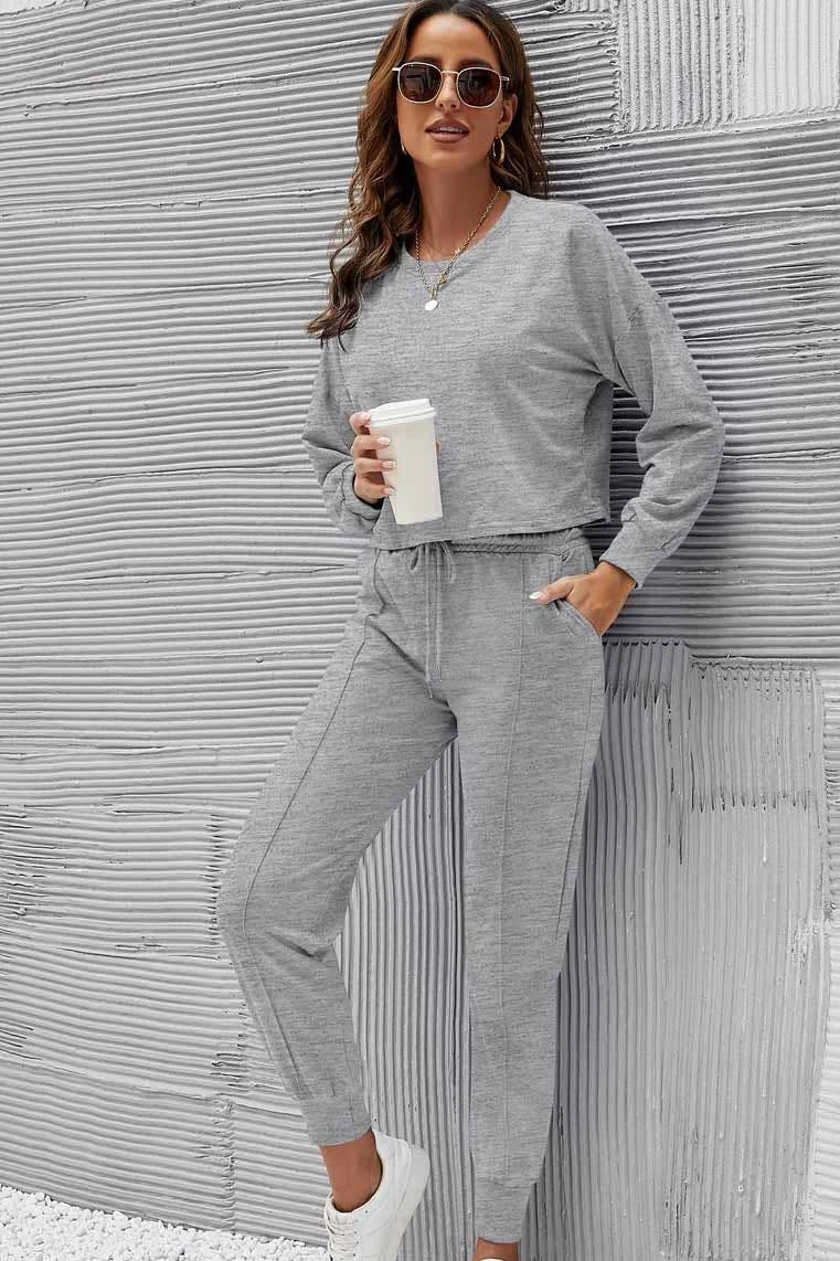Brand new ๐คฉ ESLEY Grey Cropped Top And Pant Knitted Two Pieces Set ๐งจ 1 ESLEY Grey Cropped Top And Pant Knitted Two Pieces Set