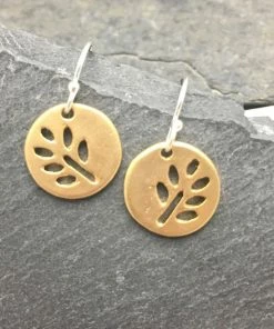 Elizabeth Jewelry Gold Small Matt Finish Leaf Disk Earrings