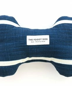 The Foggy Dog Baby & Pets Modern Stripe Navy Dog Bone Squeaky Toy