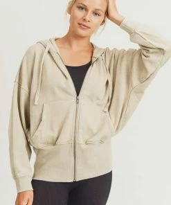 Mono B Fleece Hoodie Jacket With Tapered Sleeves