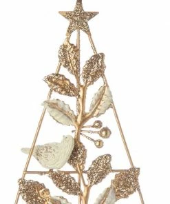 Silver Tree Holiday Gold And Cream Wire Topiary Ornament Seasonal