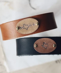 The Traveling Penny Clothing, Accessories & Mens NH State Outline Black Leather Cuff