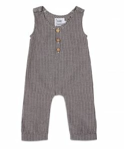 Babe Basics Grey Striped Linen Romper