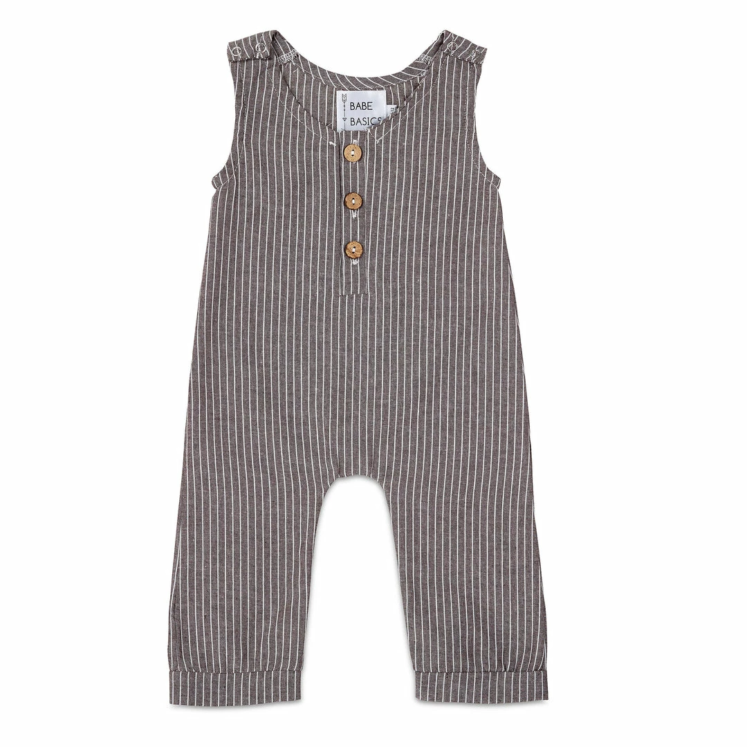 Cheap 🎁 Babe Basics Grey Striped Linen Romper 👏 1 Babe Basics Grey Striped Linen Romper