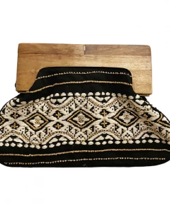 Chloe Black- Beaded Clutch With Wooden Handle Clothing, Accessories & Mens