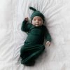 Three Little Tots Forest Green Ribbed Knotted Gown