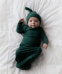 Three Little Tots Forest Green Ribbed Knotted Gown