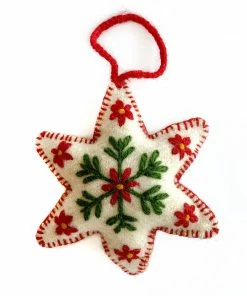 Ornaments 4 Orphans White Six Pointed Star Embroidered Wool Ornament Seasonal