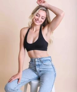 Leto Accessories Clothing, Accessories & Mens Black Solid Padded Halter Bralette