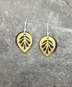 Elizabeth Jewelry Small Black Brass Leaf Earring Clothing, Accessories & Mens