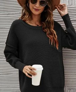 ESLEY Clothing, Accessories & Mens Black Casual Loose Long Sleeves Sweater
