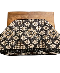 Chloe & Lex Navy- Beaded Clutch With Wooden Handle