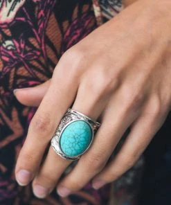 Leto Accessories Clothing, Accessories & Mens Round Turquoise Stone Floral Engraved Silver Ring