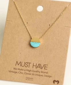 Fame Accessories Small Turquoise Circle Stone Metal Pendant Necklace