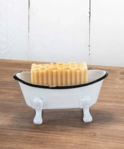 Foreside Home & Garden Black Rim White Enamel Bathtub Soap Dish Kitchen