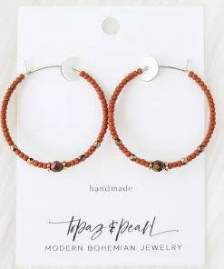 Topaz & Pearl Bronzed Hoops - Terra Cotta Rust Clothing, Accessories & Mens