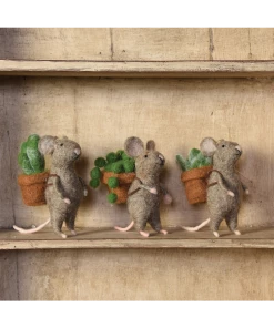 Homart Seasonal Felt Mice Holding Succulent